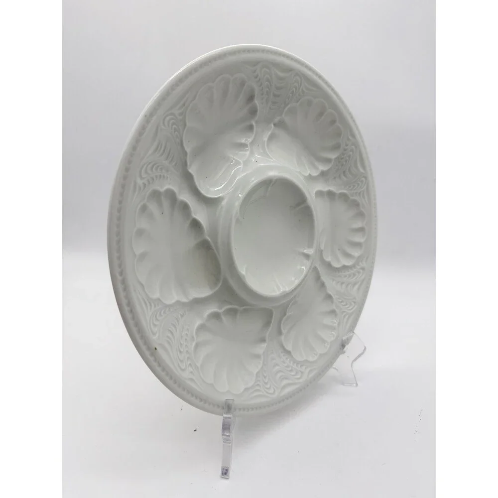 Antique Tharaud limoges france oyster platter White Glossy 10.5” Porcelain